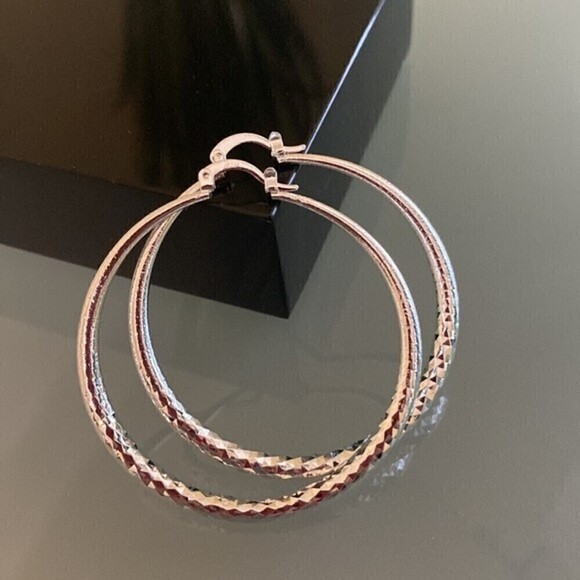 NEW 925 Sterling SILVER Hoop Earrings 2” MSRP: $140 - Picture 1 of 5